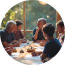 Group collaborating around a table